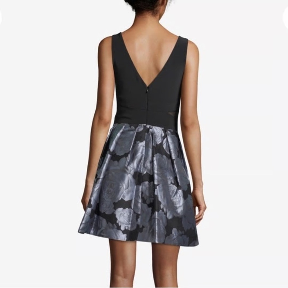 AQUA Black and Silver Floral Dress - Picture 2 of 3